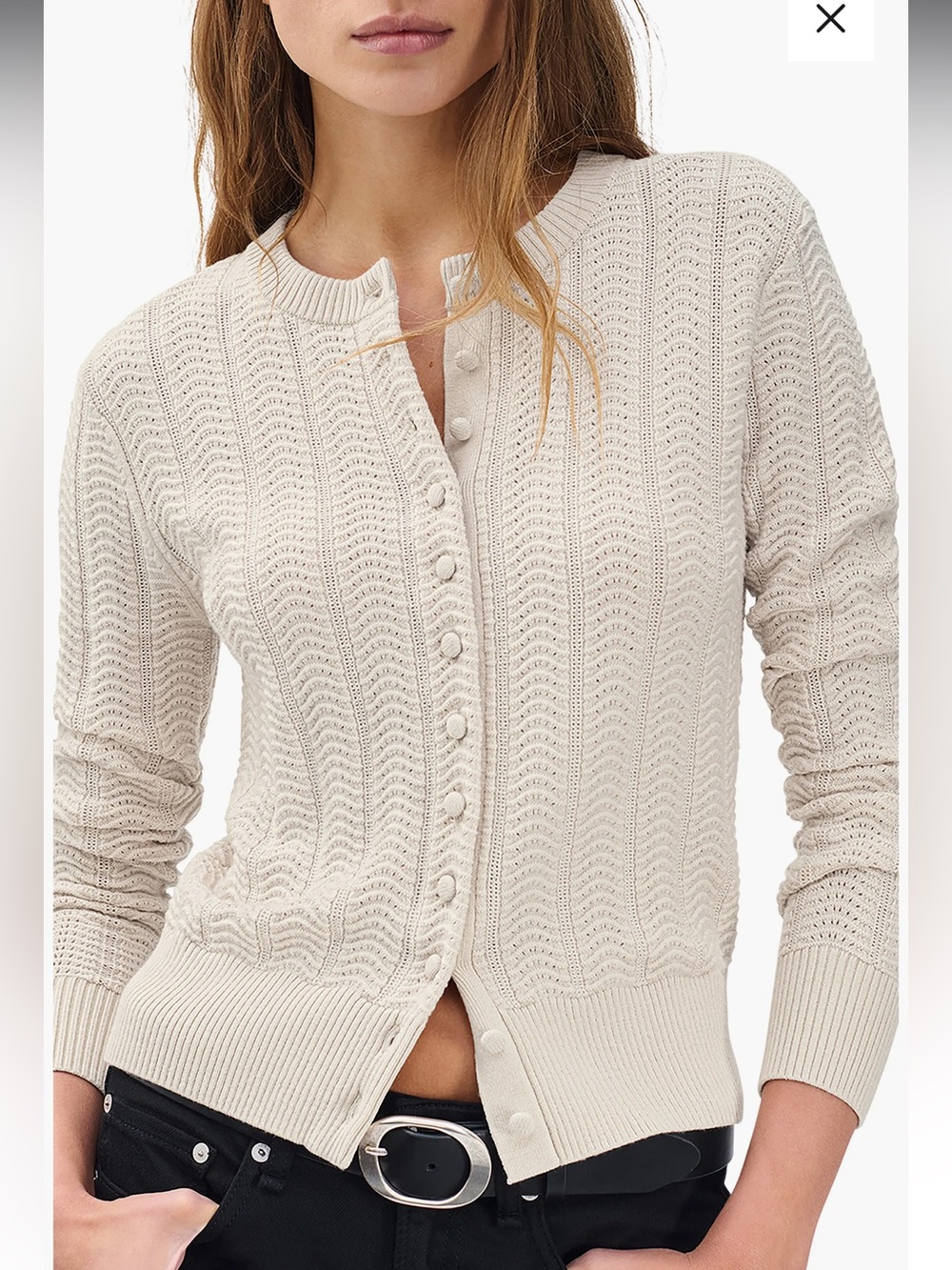 rag & bone Francesca Cream Pointelle Button-Front Cardigan